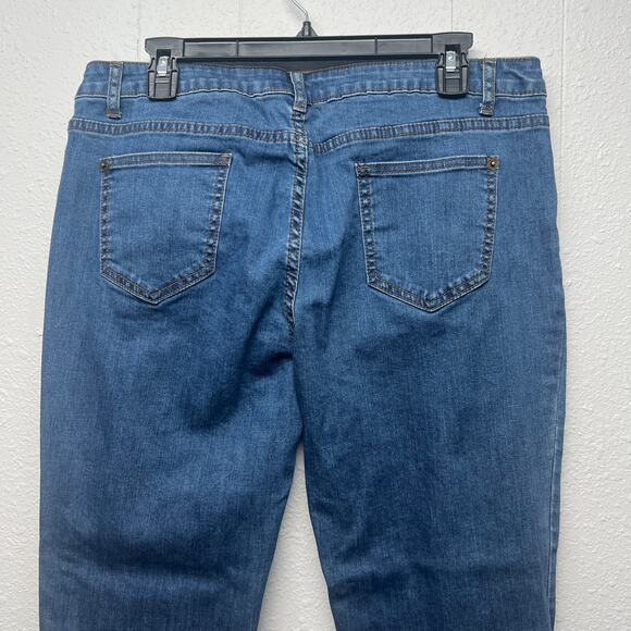 ModCloth Dark Wash Ankle Length High Rise Stretch Jeans Womens Sz XL Bow Accent - Picture 7 of 13